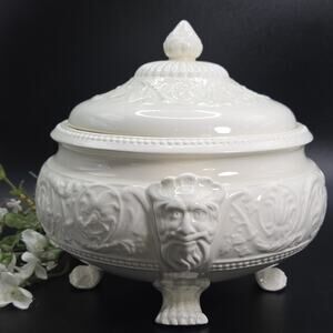 Wedgwood Patrician Ivory Cream Embossed Covered Vegetable Bowl